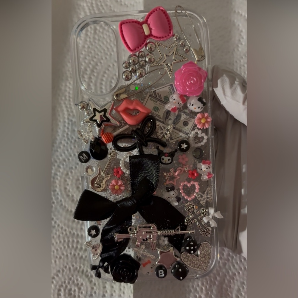 Decorative Clear Phone Case with Black and Pink Accents